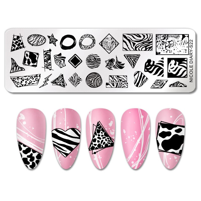 NICOLE DIARY Leaves Flower Stripe Design Stamping Plates Abstract Lady Face Nail Stamp Templates Leaf Floral Printing Stencil