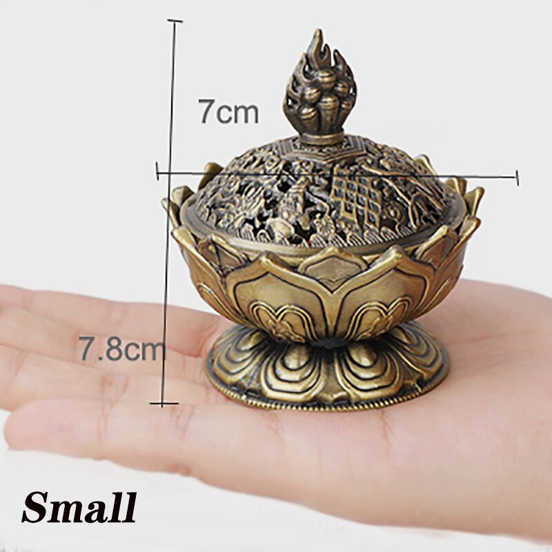 ERMAKOVA Lotus Flower Chinese Buddha Alloy Metal Incense Burner Incense Holder Handmade Censer Bowl Buddhist Home Decoration