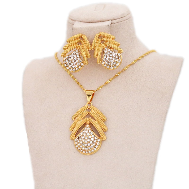 Dubai Ladies Jewelry Set, African Nigerian Girl Bridal Wedding Gifts, Ethiopian Jewelry Set Earrings and Necklaces