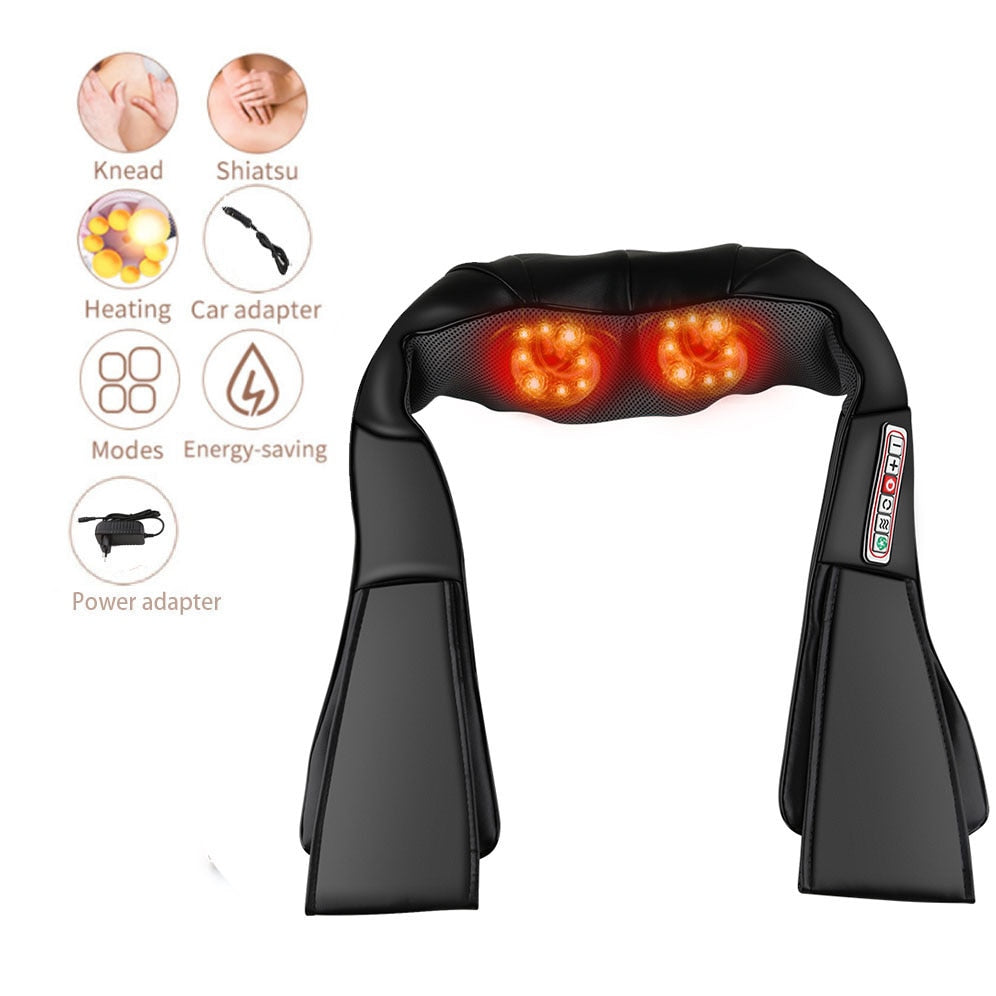 3D kneading Shiatsu Infrared Heated Kneading Car/Home Massagem Cervical Back Neck Massager Shawl Device Shoulder Massager
