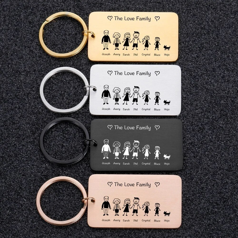 Love Cute Keychain Engraved Custom Family Gifts For Parents Children Present Keyring Bag Charm Families Member Gift Key Chain