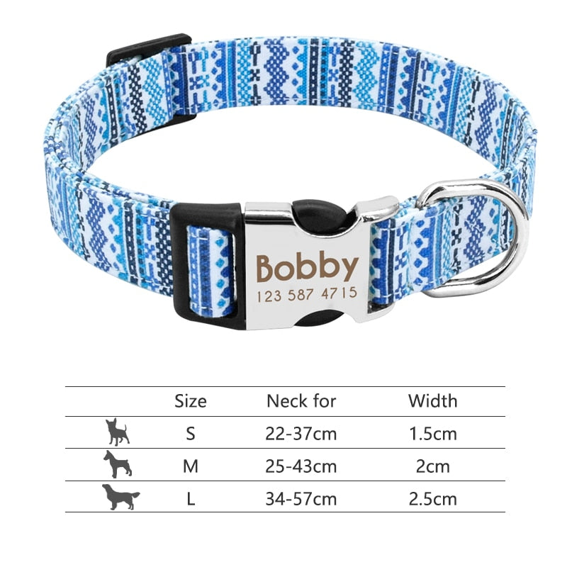 Customized Printed Pet Collar Nylon Dog Collar Personalized Free Engraved Puppy ID Name Collar for Small Medium Large Dogs Pug