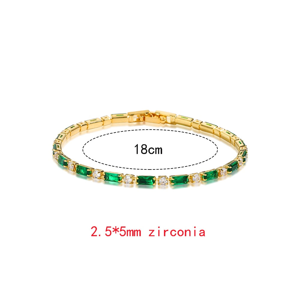 Green Shiny Charm CZ Tennis Bracelet for Women Crystal Zircon Jewelry Adjustable 18K Gold Plated Box Chain Bracelets Gift