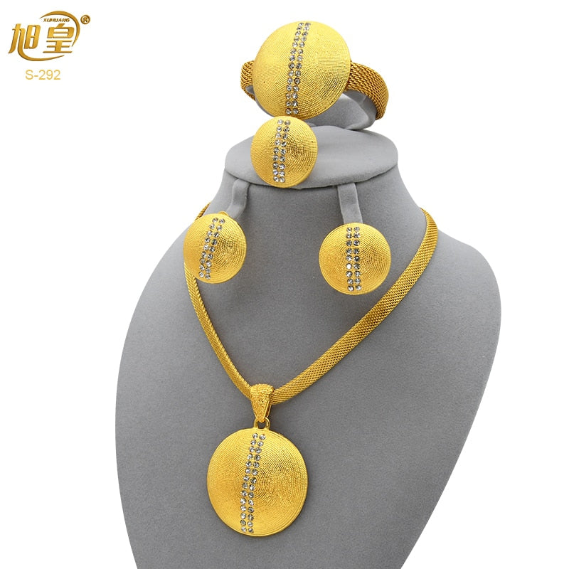 XUHUANG African Necklaces Bracelets Earing Sets Nigerian Wedding Jewelry Set Ethiopian Gold Colour Necklace Jewellery Set Gifts