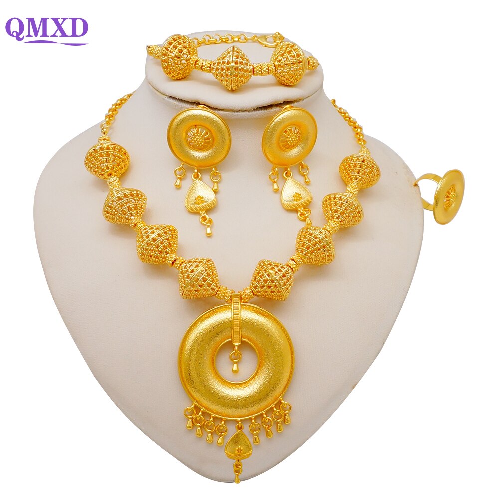 Ethiopian Rope Chain Jewelry Set For Women Ethnic Style Pendant Necklace Bracelet Earring Ring Wedding jewelry sets