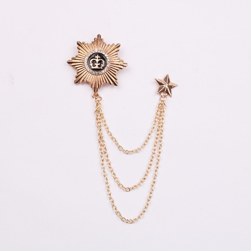 Korean British Style Crown Bird Brooch Cross Suit Tassel Chain Lapel Pin Angle Wings Badge Retro Female Corsage Men Accessories