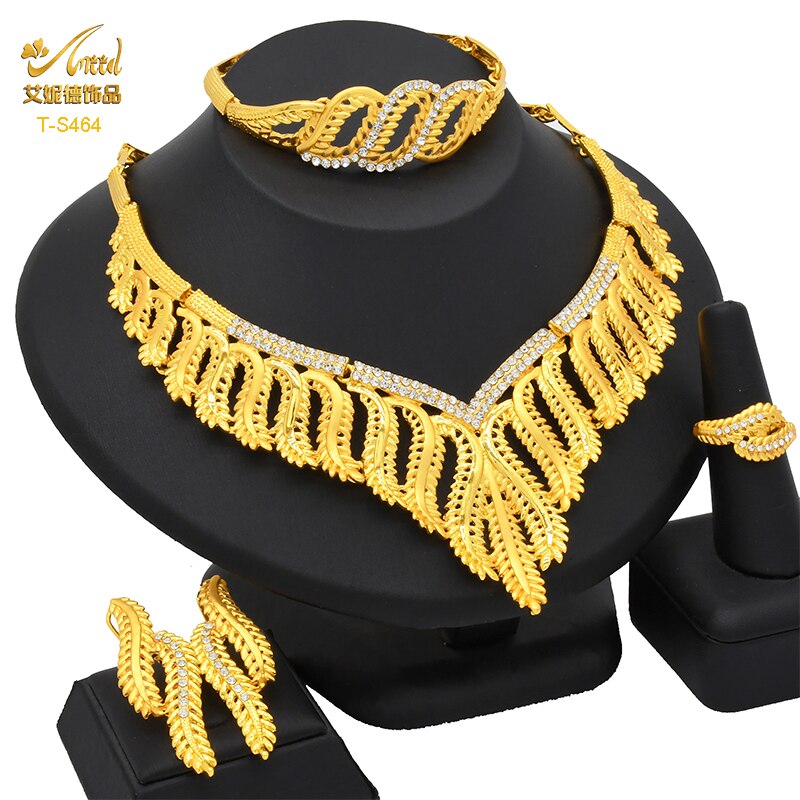 ANIID African Jewelry Set Big Necklace Dubai Ethiopian Gold Color Jewelery Earring Bracelet For Women Bridal Choker Wholesale