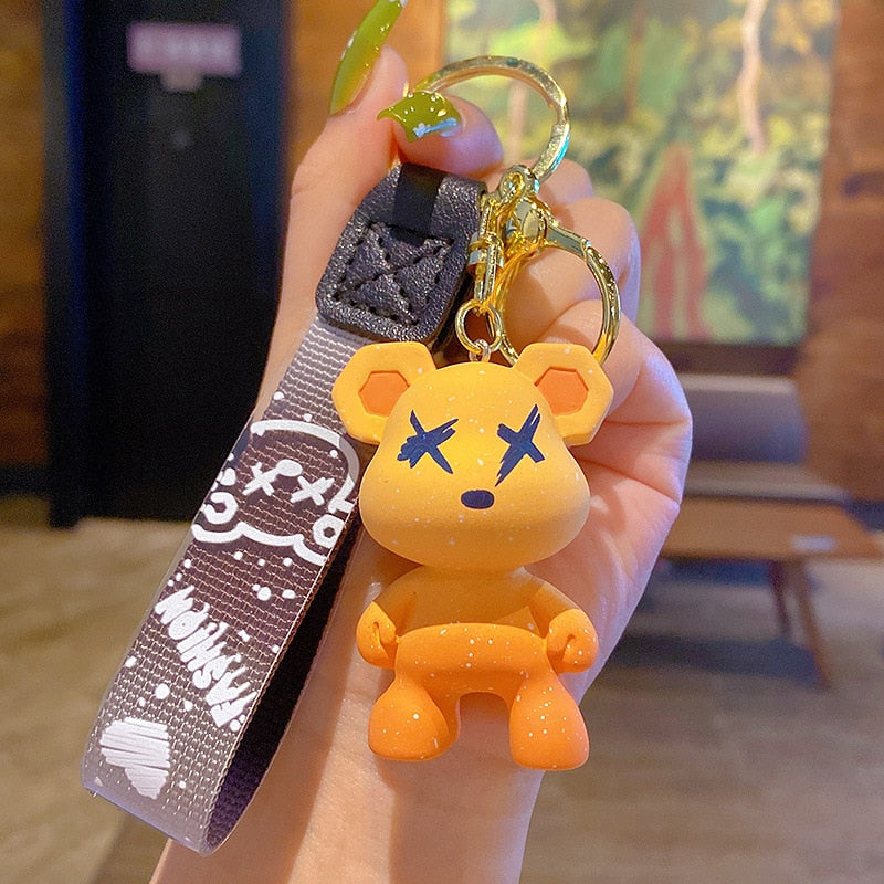 Cute Resin Keychain Charm Tie The Bear Pendant For Women Bag Car KeyRing Mobile Phone Fine Jewelry Accessories Kids Girl Gift