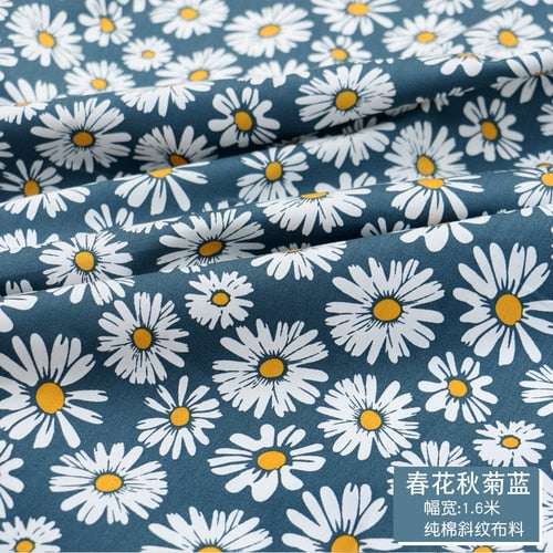 Fresh Floral Twill Cotton Fabric (50x160cm) - Ideal for DIY Baby Clothes, Newborn Pajamas, Quilt Covers, and Bed Sheets - High-Quality Sewing Cloth for Crafting