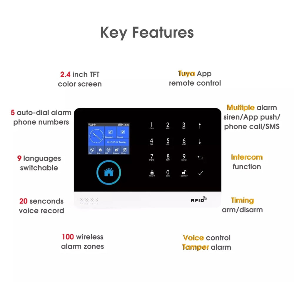 Tuya APP Wifi GSM GPRS Wireless Home Burglar Security Alarm System Integrated Via WIFI IP Camera With Flashing Siren