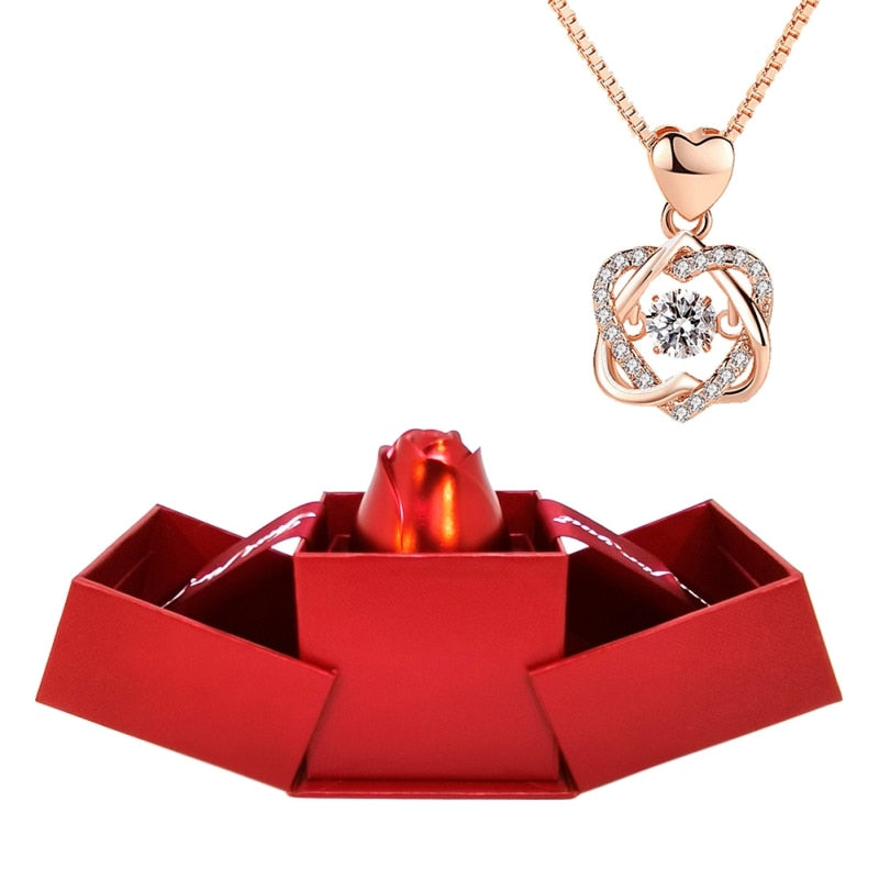 Rose Holder Eternal Love Necklace Set Romantic Rhombus Zircon Pendant With Immortal Valentines&#39; Day Gifts