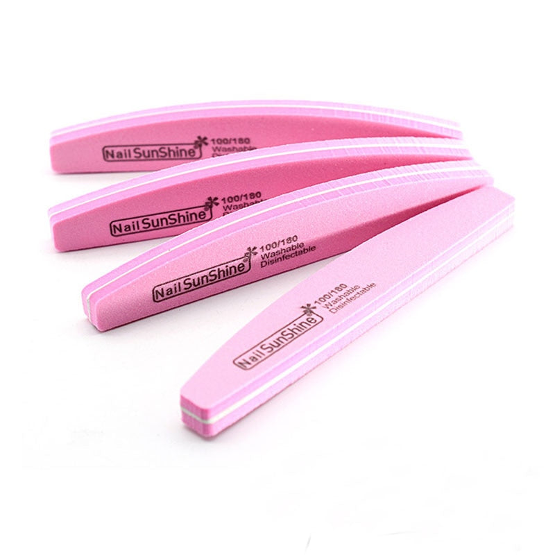 10pcs/lot Rhombus Halfmoon Double Side Nail files buffer 100/180 Polishing Grinding Manicure Pedicure Nail Buffers File Tools