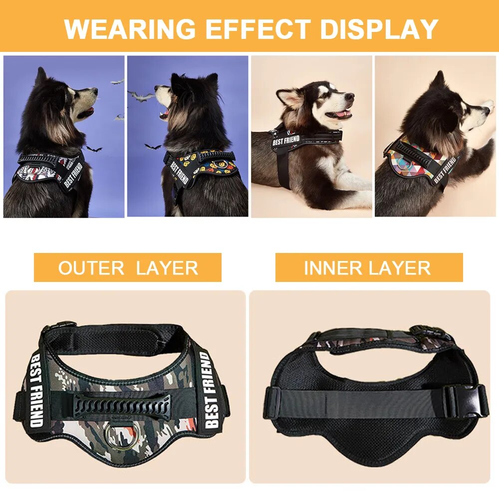 Reflective Adjustable Dog Nylon Harnesses with Customizable Name Labels Dog Vest Strap for Large Medium Small Dogs Drop-Shipping