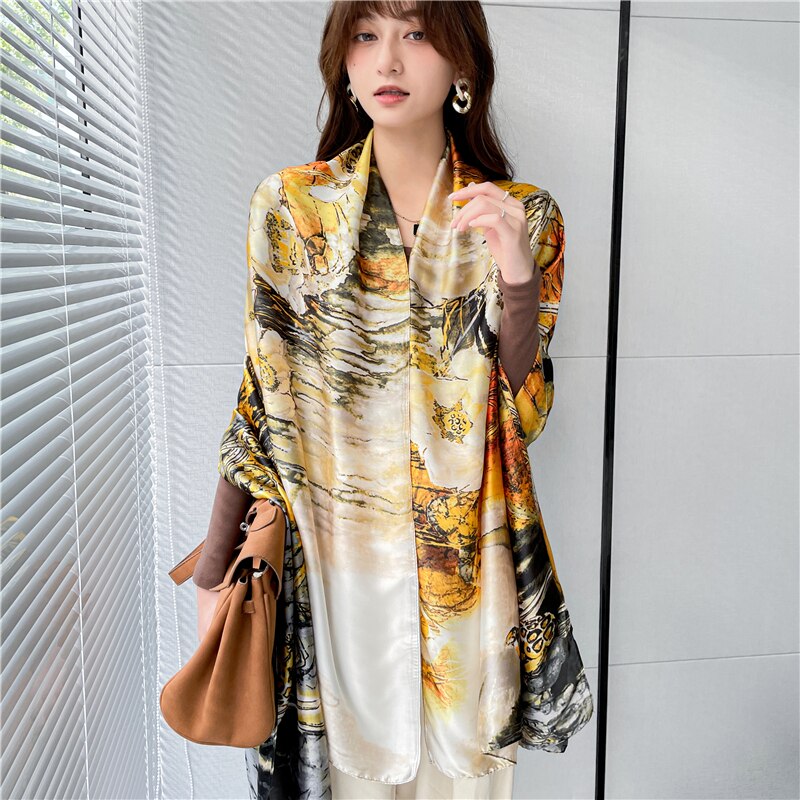 2022 New Design Brand Silk Scarves Summer Women Shawls And Wraps Print Hijabs Scarfs Foulard Femme Pashmina Beach Stoles Luxury