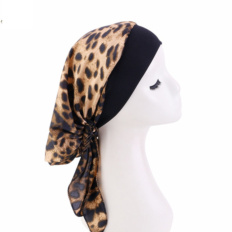 Women Printed Pre-tie Headscarf Elastic Muslim Female Turban Cancer Chemo Hat Hair Loss Cover Head Wrap Headwear Stretch Bandana