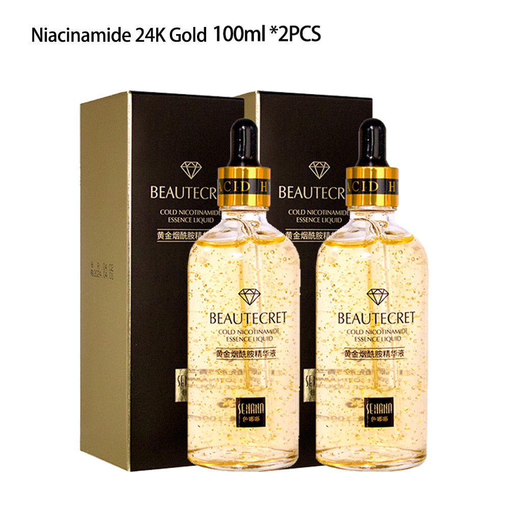 Skincare Product 24K Gold Niacinamide Face Serum Anti Aging Hyaluronic Acid for Face Shrinks Pores Korean Skin Care Products