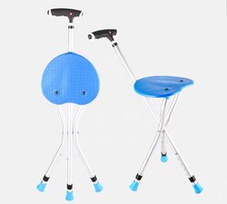 1PC Lightweight Folding Walking Stick With Seat Tripod Stool Portable Walking Cane Chair For Old People