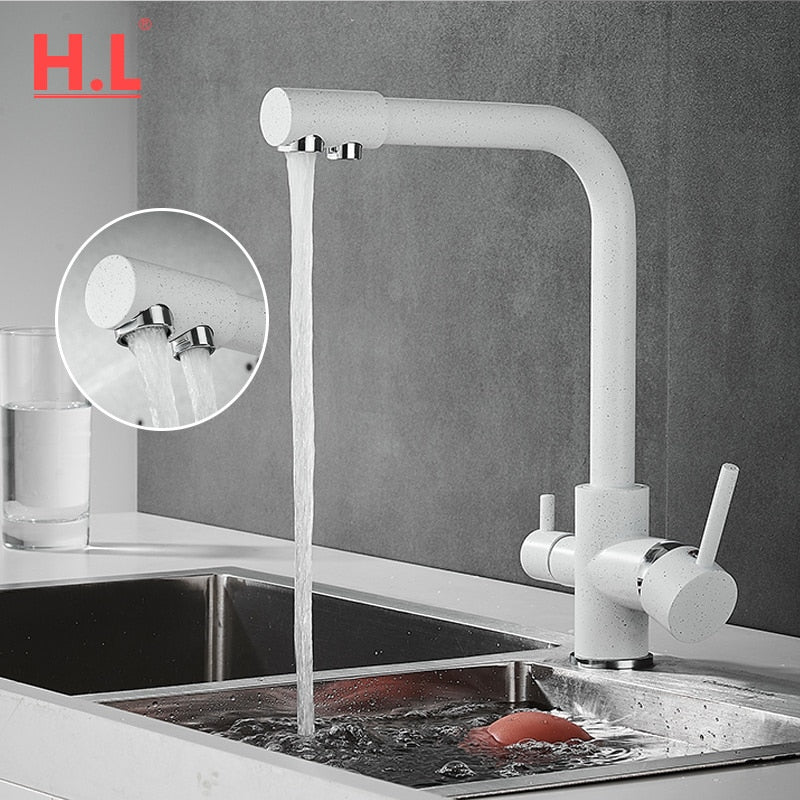 Kitchen Filtered Faucet Balck with Dot Brass Purifier Faucet Dual Sprayer Drinking Water Tap Vessel Sink Mixer Tap Torneira