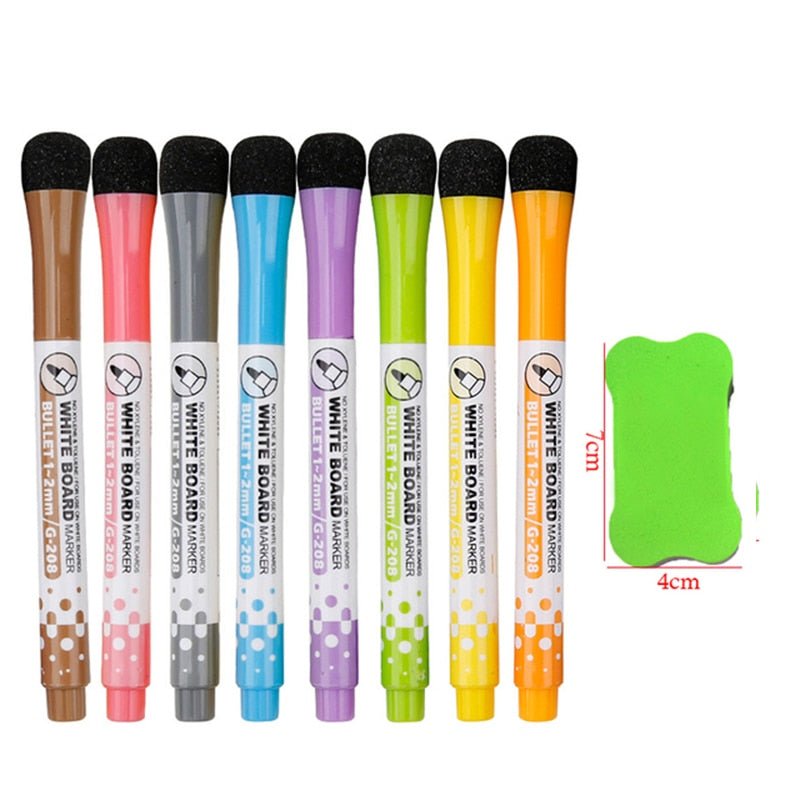 8 Colors Magnetic Dry Erase Markers Fine Tip Magnetic Erasable Whiteboard Pens for Kids Teachers Office School Student Classroom