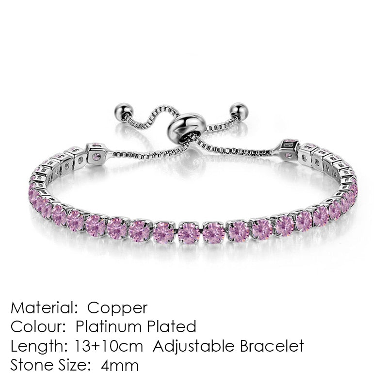 Tennis Bracelets For Women Shining White Gold Color Single-layer Zircon Adjustable Slider Buckle Charm Bracelet Fashion Jewelry