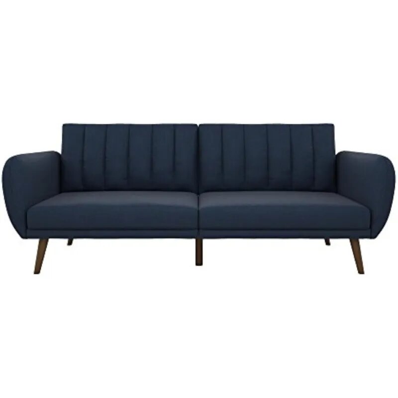 Novogratz Brittany Sofa Futon, Premium Linen Upholstery and Wooden Legs, Blue Line