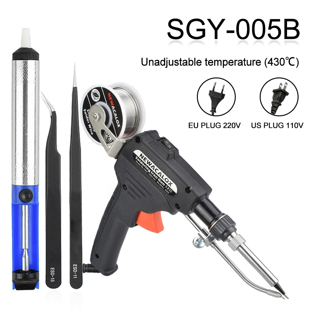 NEWACALOX 110V/220V 60W US/EU Hand-Held Internal Heating Electric Soldering Iron Automatically Send Tin Gun Welding Repair Tool