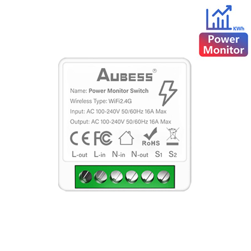 Aubess Power Monitor Switch 16A Wifi Smart Switch DIY Breaker With 2-way Control Function Support Yandex Alice Alexa Google Home