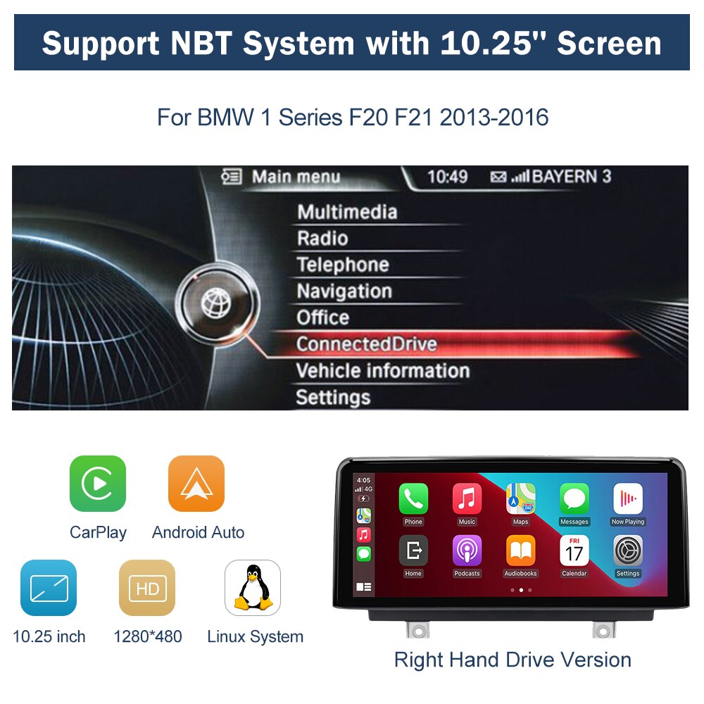 Touch Smart Screen For BMW NBT F10/F20/F21/F30/F31/F32/F33/F34/F36 Wireless CarPlay Android Auto Multimedia Linux Display