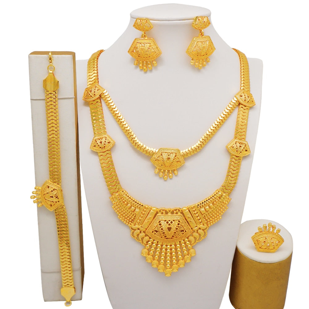 Fashion Dubai Gold Color Luxury Ethiopian Irregular Jewelry Sets African India Wedding Necklace Earrings Set For Women Party