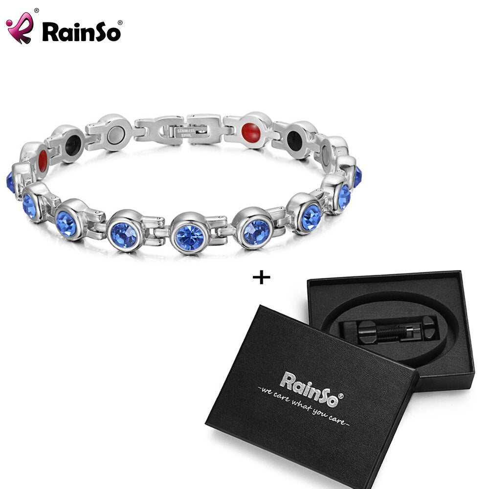 RainSo Magnetic Crystal Bracelets & Bangles Rhinestone Jewelry Women Accessories Healthy Bio Energy Hologram Germanium Bracelets