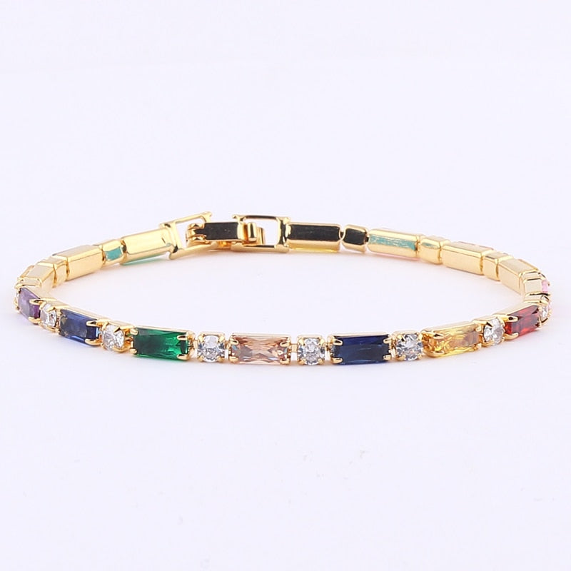 Gold filled baguette cubic zirconia bracelet for women men luxury jewelry rainbow cz tennis gorgeous trendy bangle girls gift