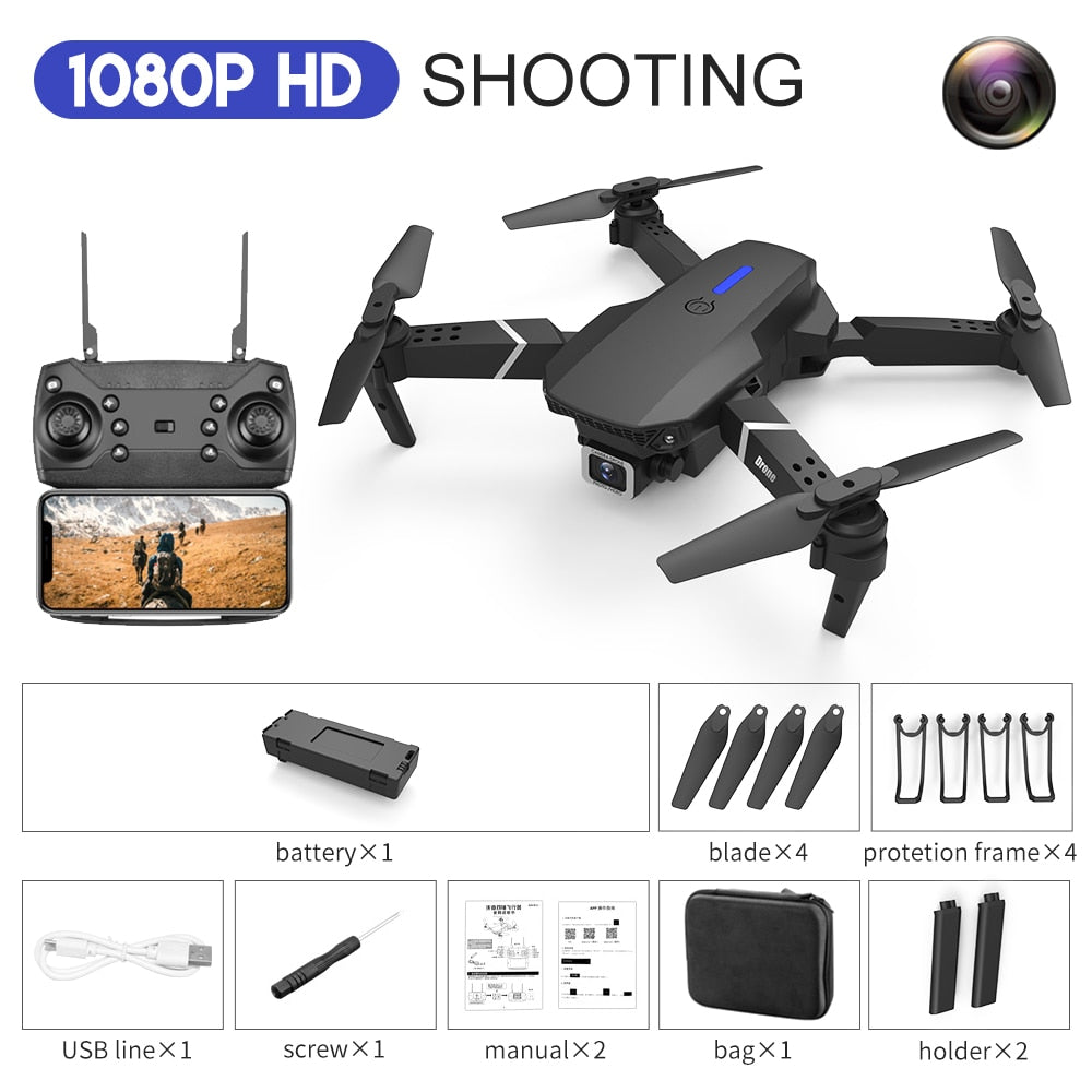 New 2023 E88Pro RC Drone 4K Professinal With 1080P Wide Angle HD Camera Foldable RC Helicopter WIFI FPV Height Hold Gift Toy