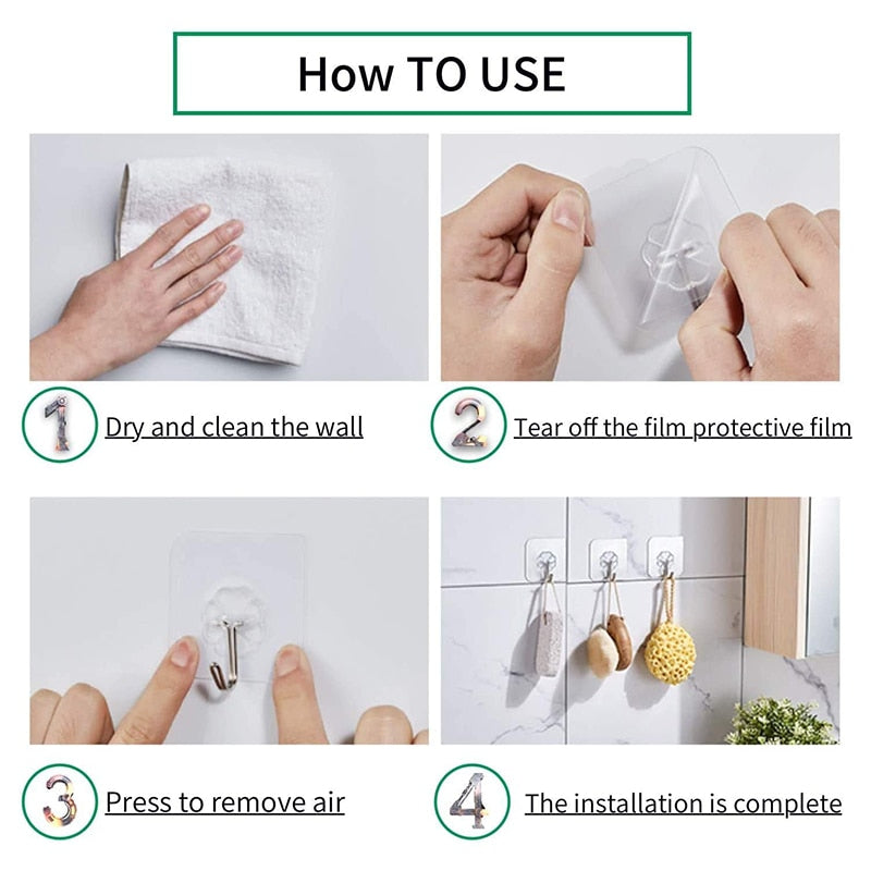 1/3/5/10pcs Wall Hooks Seamless Self Adhesive Hooks Door Wall Hangers Transparent Reusable Hanging Hook for Kitchen Bathroom