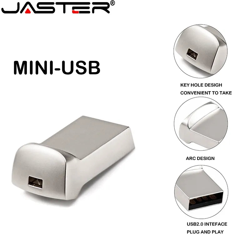 JASTER Mini Metal USB Flash Drives Silver Business Gifts Memory Stick Custom logo Pen Drive Waterproof Storage Devices 32GB 64GB