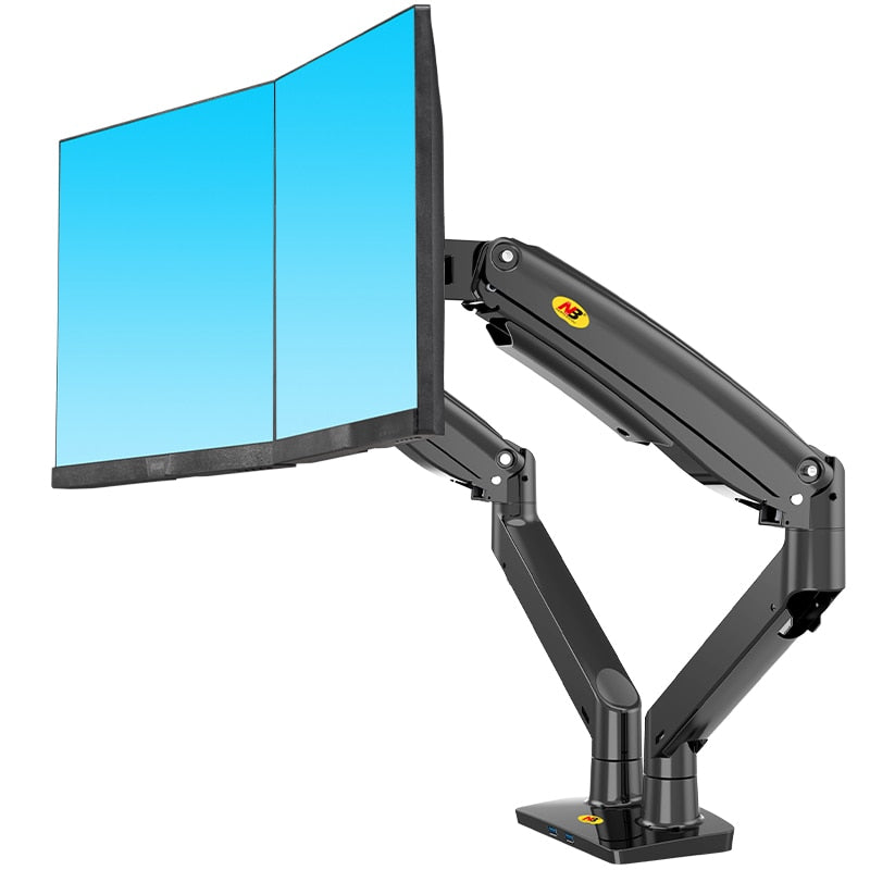 NB F195A 3-12kg Aluminum 22-32" Dual computer screen stand Gas Spring Arm Full Motion double PC Monitor Holder Support with USB