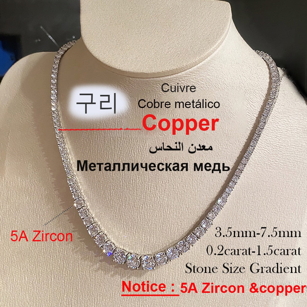 Moissanite Tennis Necklace for Women 925 Sterling Silver Plated Gold 3-5mm Size Gradient Diamond Necklace With Gra Certificates