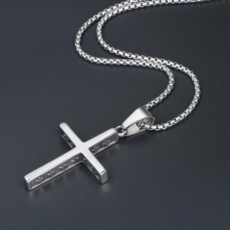 Fashion Vintage Flame Cross Pendant Necklace For Women Men Long Chain Punk Goth Trendy Accessories Choker Gothic Jewelry