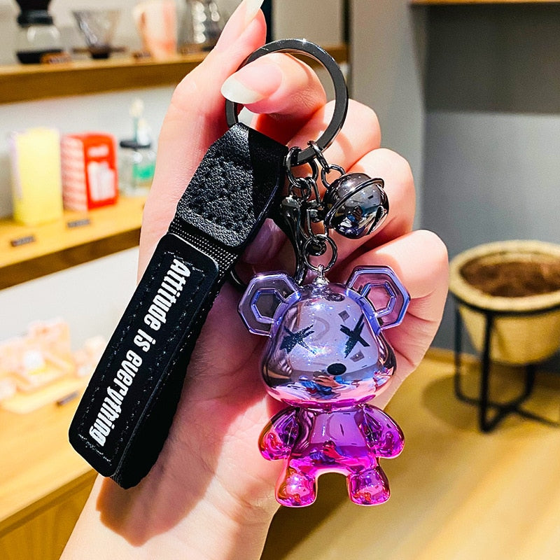 Cute Resin Keychain Charm Tie The Bear Pendant For Women Bag Car KeyRing Mobile Phone Fine Jewelry Accessories Kids Girl Gift