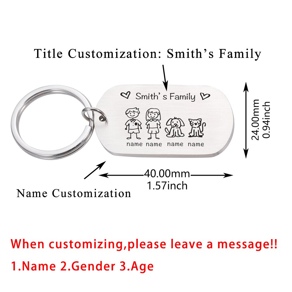 Love Cute Keychain Engraved Family Gifts for Parents Children Present Keyring Bag Charm Families Member Gift Key Chain