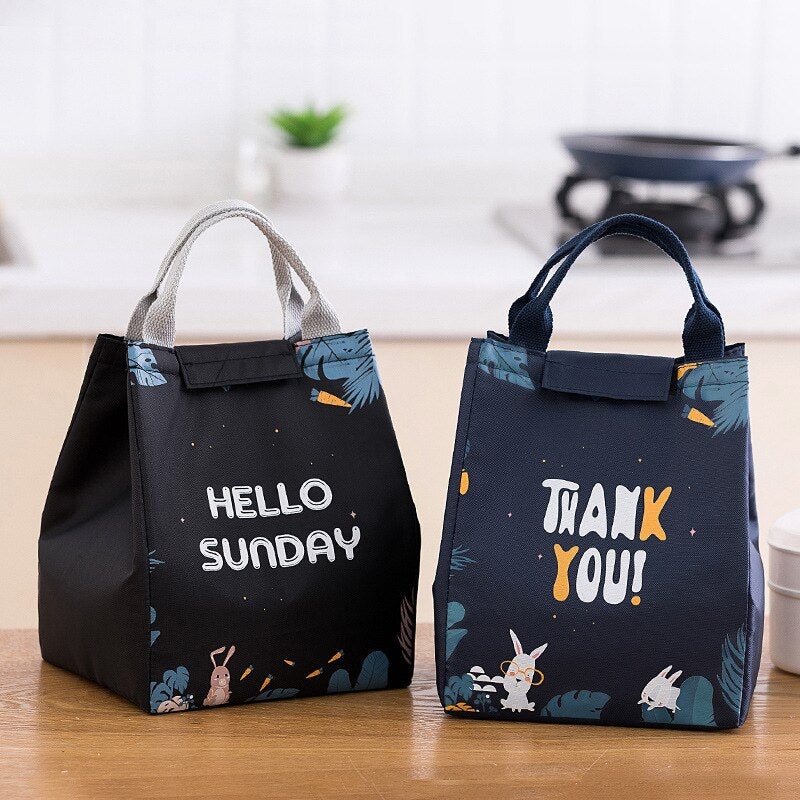 PURDORED 1 Pc Cartoon Lunch Bag Women Fresh Cooler Bags Waterproof Portable Zipper Thermal Oxford student Lunch Box Food Bags