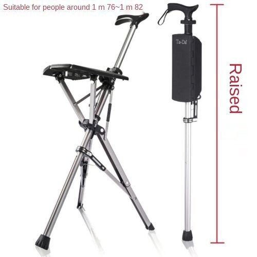 Folding Crutch Chair Elderly Hand Stool Light and Portable Delta Chair Can Sit Non-Slip Walking Stick