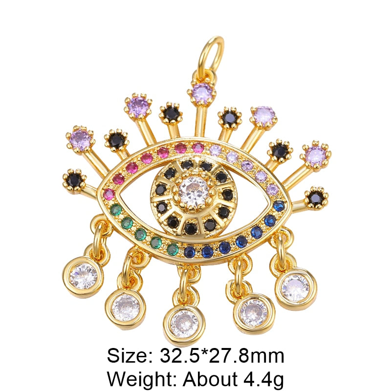 Juya DIY Luxury Multicolor Cubic Zirconia Enamel Greek Evil Eye Charms For Handmade Women Fashion Pendant Turkish Jewelry Making