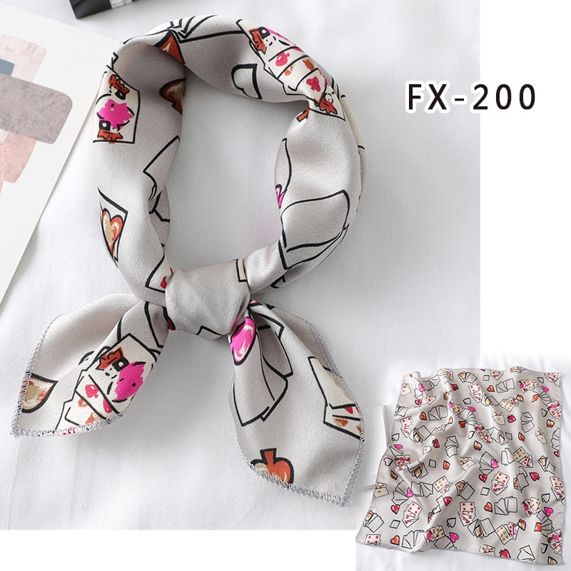 Lady Hair Scarf for Women Fashion Print Small Satin Silk Square Scarves Design Hairbands Bandana Foulard Accessories Summer 2022