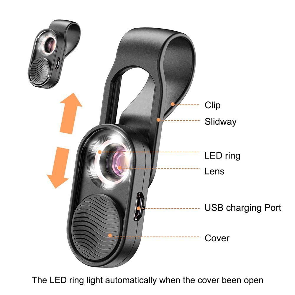APEXEL100X magnification microscope lens mobile LED Light  micro pocket lenses for iPhonex xs max Samsung  all smartphones
