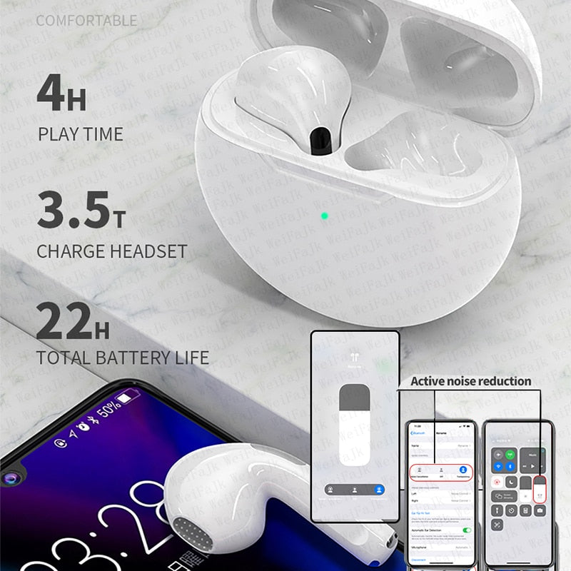 Original Air Pro 6 TWS Wireless Bluetooth Earphones Mini Pods Earbuds Earpod Handfree Headset For Xiaomi Apple iPhone Headphones