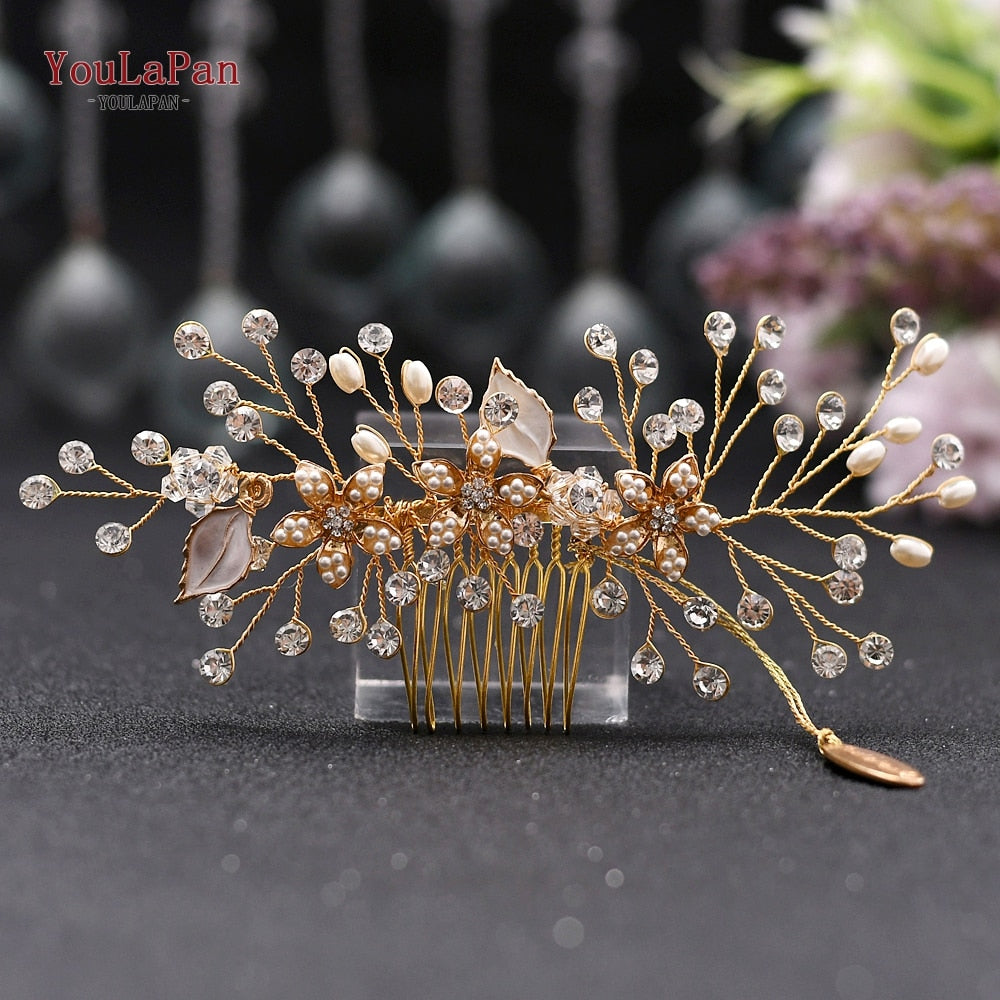 YouLaPan HP133 Rhinestone Crystal Bridal Hair Accessories Women Hair Comb Bride Hair Clips Flower Hair Pins Party Headpiece