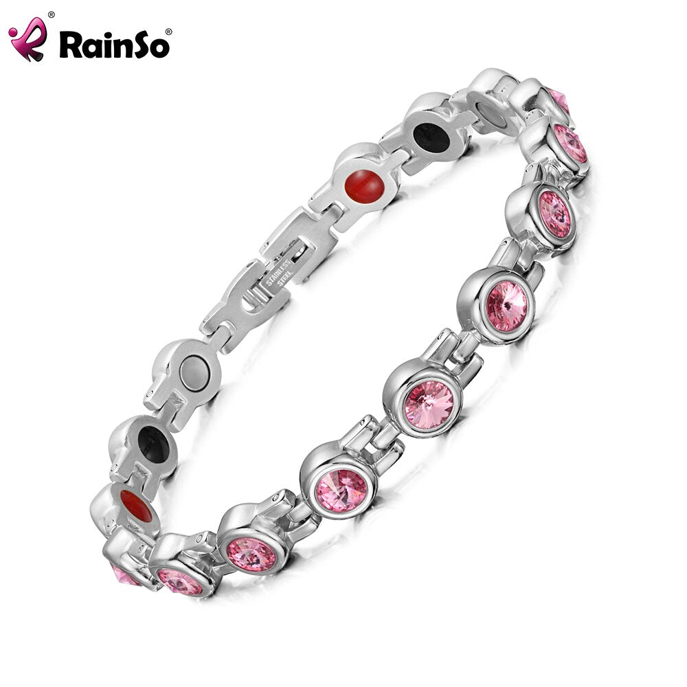 RainSo Magnetic Crystal Bracelets & Bangles Rhinestone Jewelry Women Accessories Healthy Bio Energy Hologram Germanium Bracelets