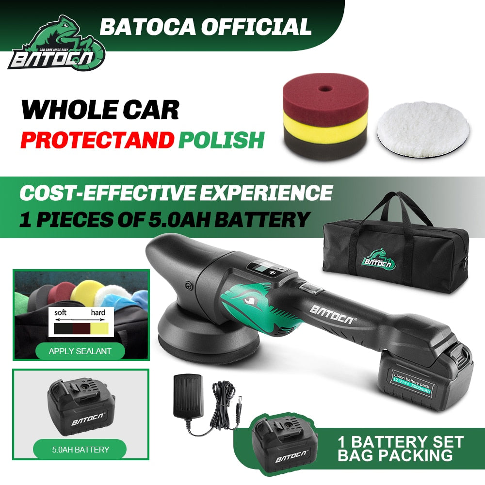 Batoca S2 Cordless Car Polisher Set 2 x 5.0Ah Battery Wireless Car Polishing Machine Dual Action LCD Soft Start Polisher