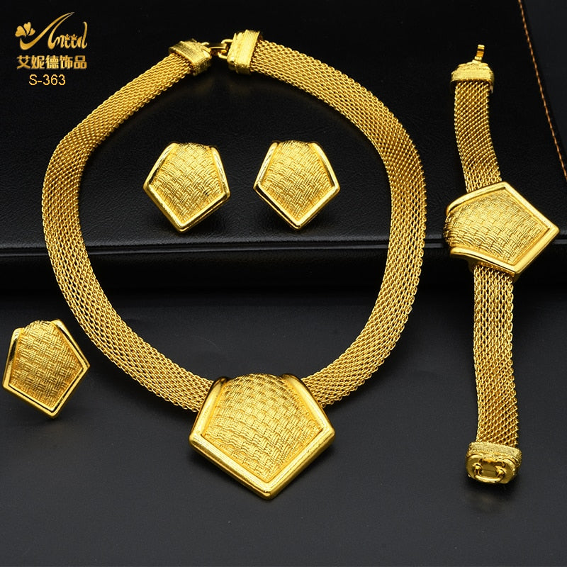 ANIID Ethiopian Gold Plated Jewelry Set For Women Bridal Dubai Jewellery Wedding Brazilian Eritrean African Earring Necklace Set