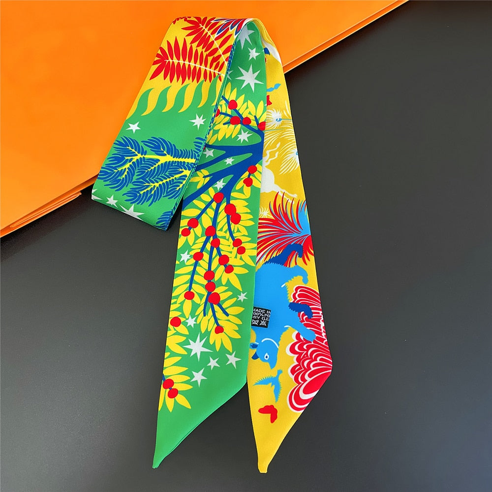 New Fashion All-match Korean Version Mayan Jungle Animals silk scarf Twill Long Strip Small Scarf Tie Bind a bag Ribbon Streamer